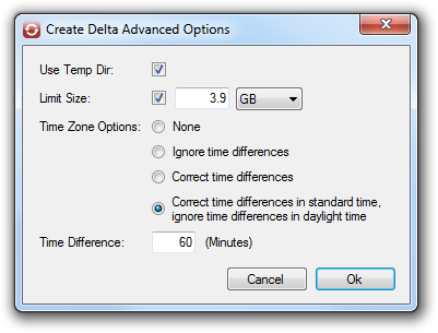  Advanced options for creating the delta file.